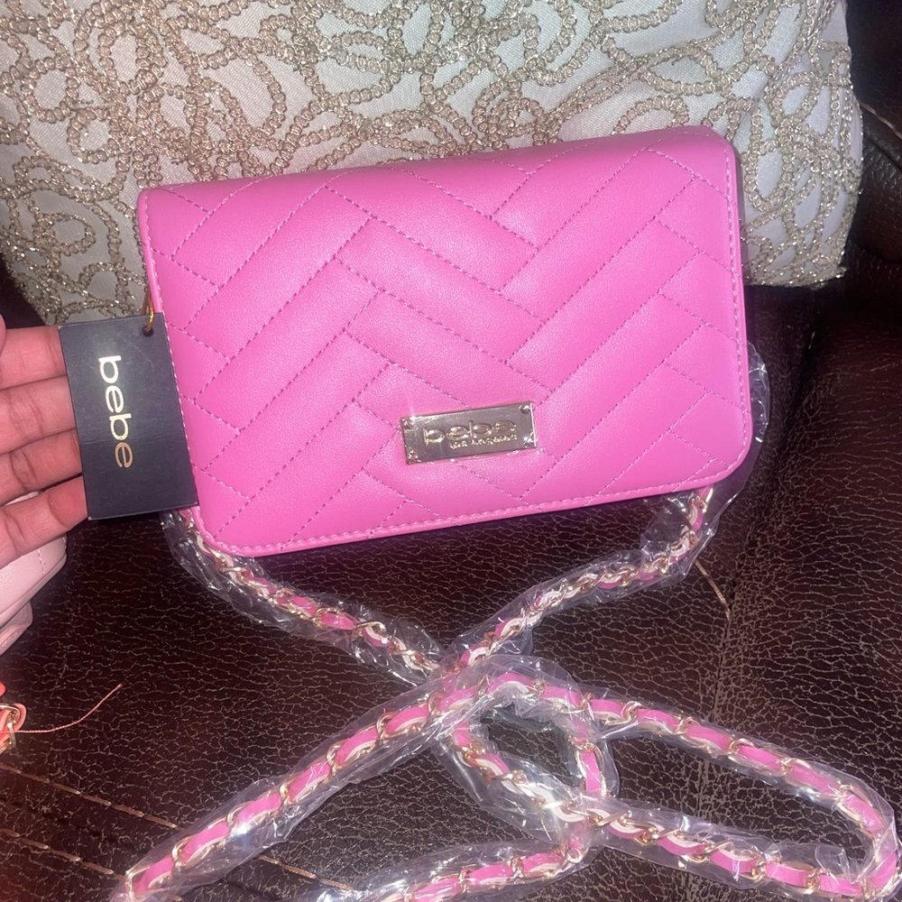 BEBE Quilted Hot Pink Crossbody with Chain Strap
